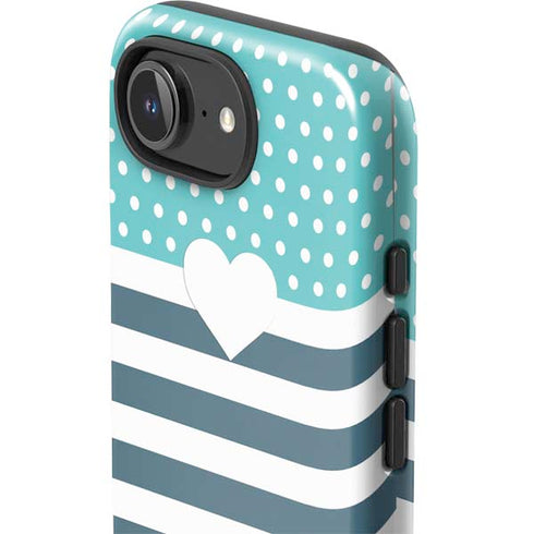 Polka Dots and Stripes Heart in Blue iPhone 16e Impact Case