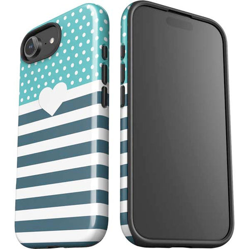 Polka Dots and Stripes Heart in Blue iPhone 16e Impact Case