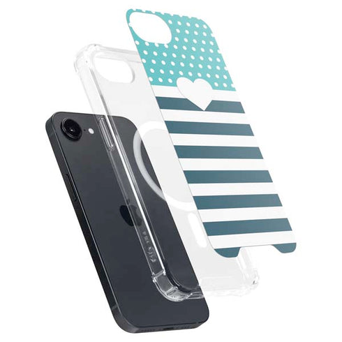 Polka Dots and Stripes Heart in Blue iPhone 16e MagSafe Case