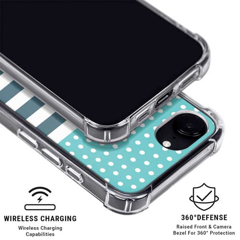 Polka Dots and Stripes Heart in Blue iPhone 16e MagSafe Case