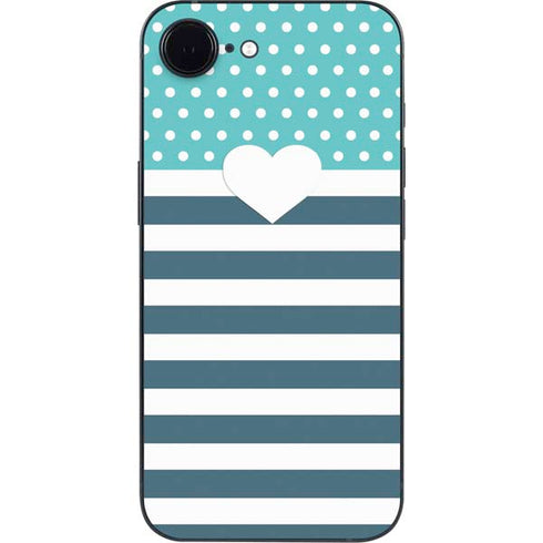 Polka Dots and Stripes Heart in Blue iPhone 16e Skin