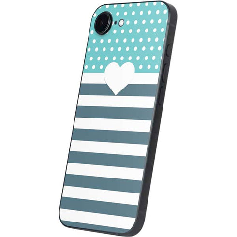 Polka Dots and Stripes Heart in Blue iPhone 16e Skin