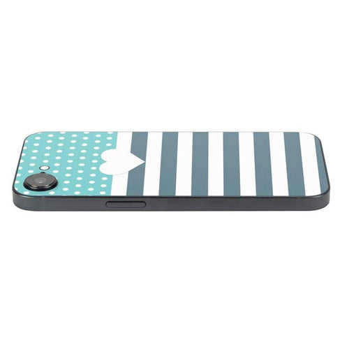 Polka Dots and Stripes Heart in Blue iPhone 16e Skin