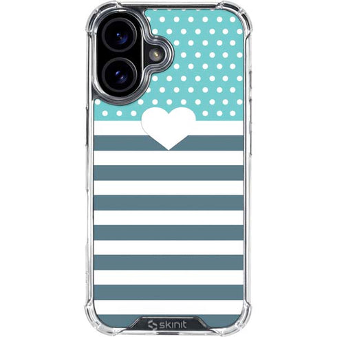 Polka Dots and Stripes Heart in Blue iPhone 17 Clear Case