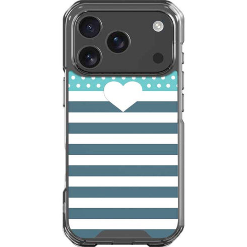 Polka Dots and Stripes Heart in Blue iPhone 18 Pro Clear Case