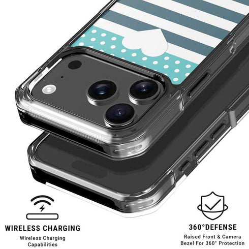 Polka Dots and Stripes Heart in Blue iPhone 18 Pro Clear Case