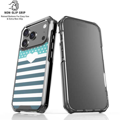 Polka Dots and Stripes Heart in Blue iPhone 18 Pro Clear Case