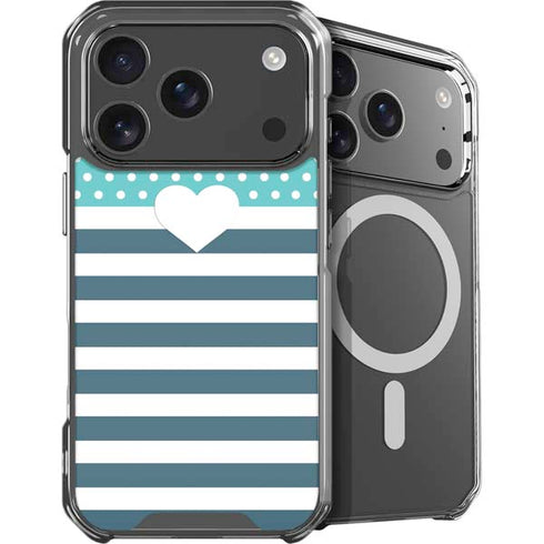 Polka Dots and Stripes Heart in Blue iPhone 18 Pro MagSafe Case