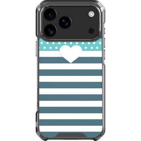 Polka Dots and Stripes Heart in Blue iPhone 18 Pro Max Clear Case