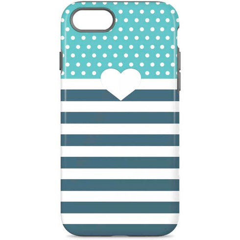 Polka Dots and Stripes Heart in Blue iPhone Cases