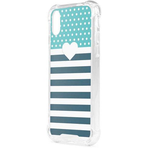 Polka Dots and Stripes Heart in Blue iPhone XS Clear Case