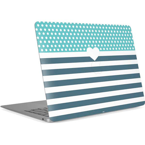 Polka Dots and Stripes Heart in Blue Apple MacBook Air Skin