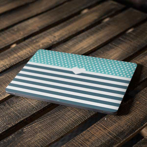 Polka Dots and Stripes Heart in Blue Apple MacBook Air Skin