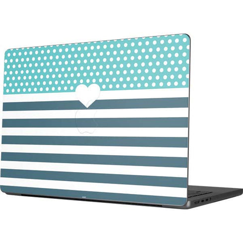 Polka Dots and Stripes Heart in Blue Apple MacBook Pro 14-inch Skin
