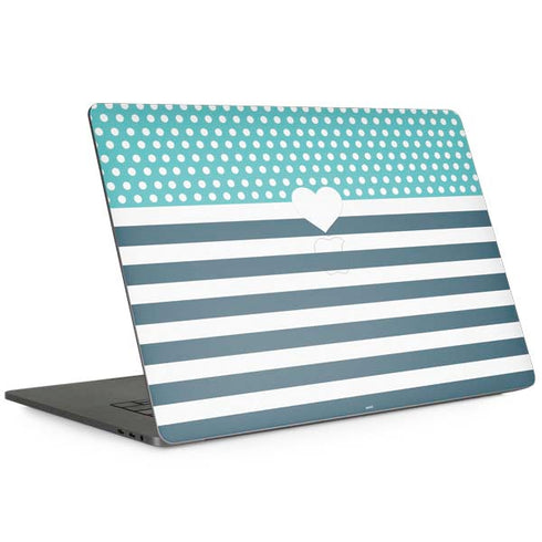 Polka Dots and Stripes Heart in Blue MacBook Skins