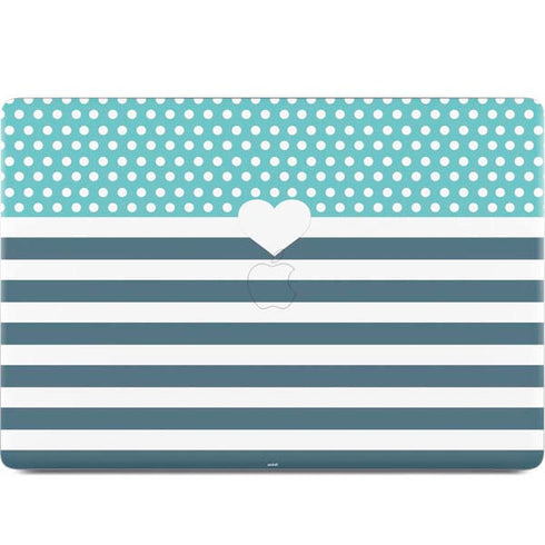 Polka Dots and Stripes Heart in Blue MacBook Skins