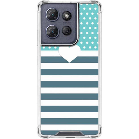Polka Dots and Stripes Heart in Blue Moto G 5G (2025) Clear Case