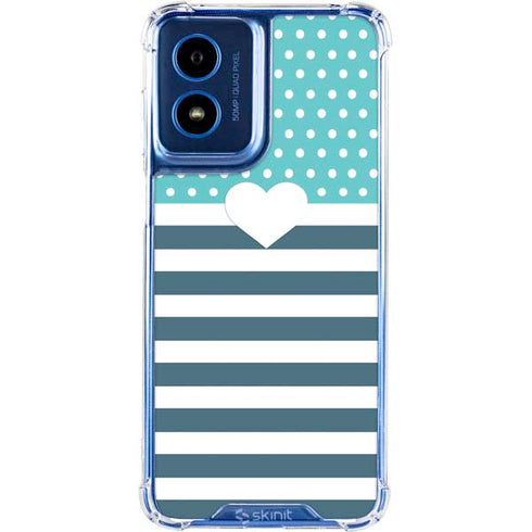 Polka Dots and Stripes Heart in Blue Moto G 5G (2024) Clear Case
