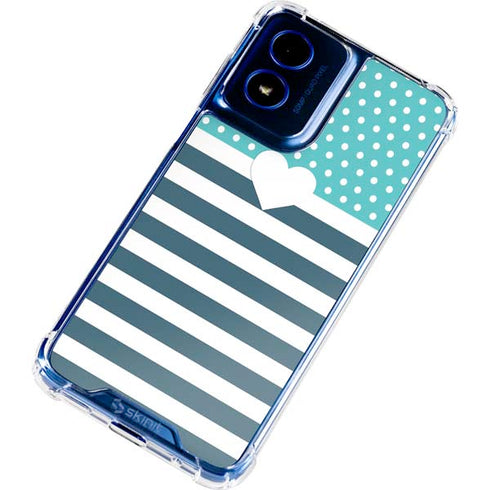 Polka Dots and Stripes Heart in Blue Moto G 5G (2024) Clear Case