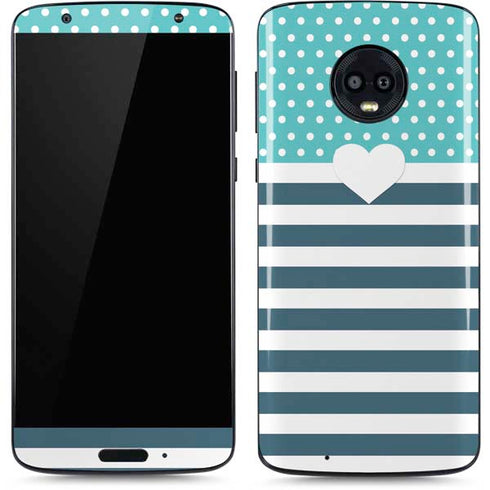 Polka Dots and Stripes Heart in Blue Moto G6 Skin