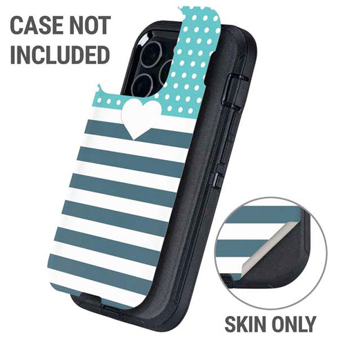 Polka Dots and Stripes Heart in Blue Otterbox Defender iPhone Skin