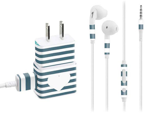 Polka Dots and Stripes Heart in Blue Phone Charger Skin