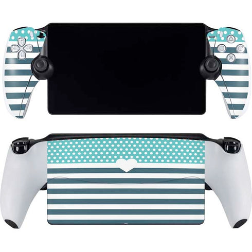Polka Dots and Stripes Heart in Blue PlayStation Portal Remote Player Skin