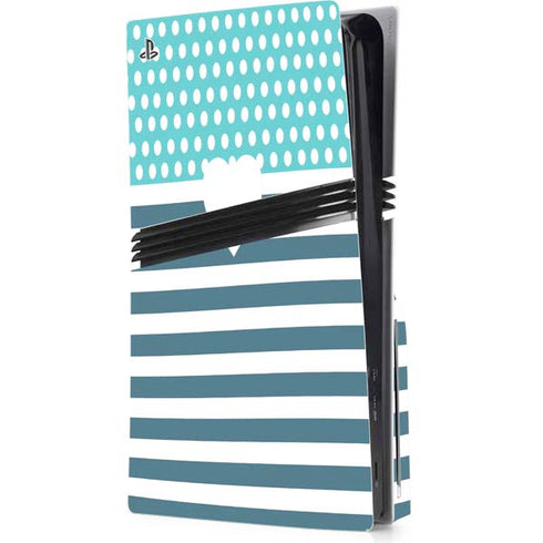Polka Dots and Stripes Heart in Blue PS5 Pro Disk Console Skin
