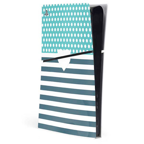 Polka Dots and Stripes Heart in Blue PS5 Slim Digital Edition Console Skin