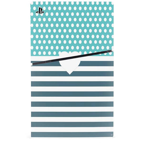 Polka Dots and Stripes Heart in Blue PS5 Slim Digital Edition Console Skin