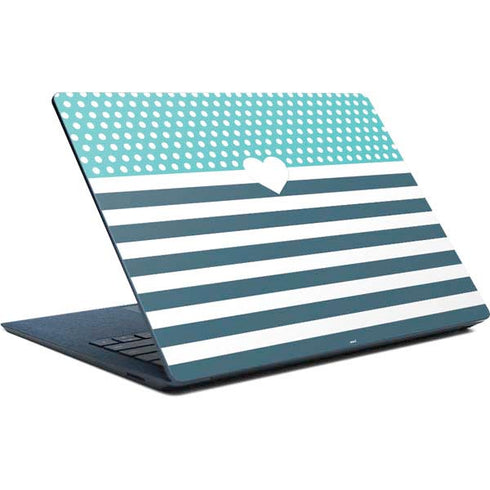 Polka Dots and Stripes Heart in Blue Surface Laptop Skin