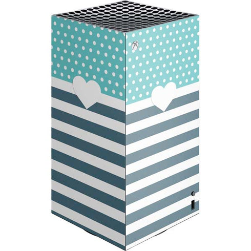 Polka Dots and Stripes Heart in Blue XBox Series X Digital Edition Console Skin