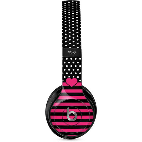 Polka Dots and Stripes Heart in Pink Beats Solo 2 Wired Skin