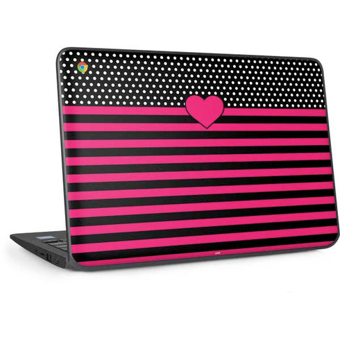 Polka Dots and Stripes Heart in Pink HP Chromebook Skin