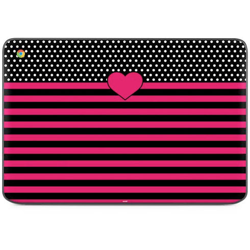 Polka Dots and Stripes Heart in Pink HP Chromebook Skin