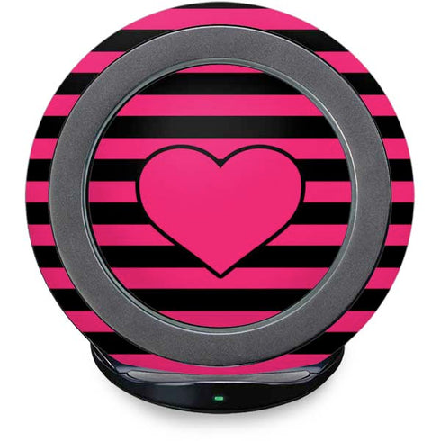 Polka Dots and Stripes Heart in Pink Fast Charge Wireless Charging Stand Skin