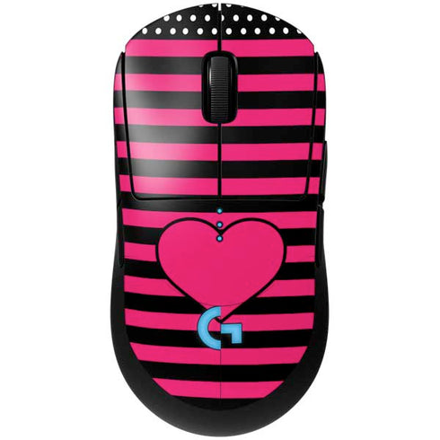 Polka Dots and Stripes Heart in Pink G Pro Wireless Gaming Mouse Skin