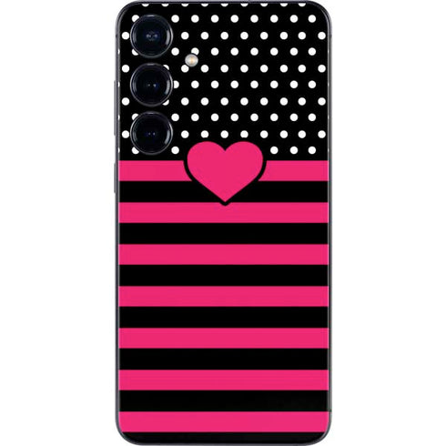 Polka Dots and Stripes Heart in Pink Galaxy A16 5G Skin