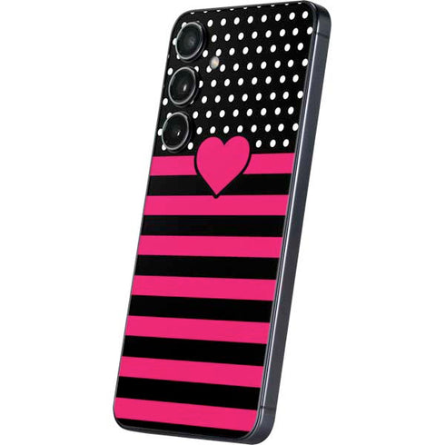 Polka Dots and Stripes Heart in Pink Galaxy A16 5G Skin