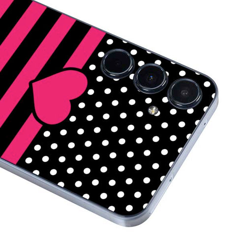 Polka Dots and Stripes Heart in Pink Galaxy A35 5G Skin