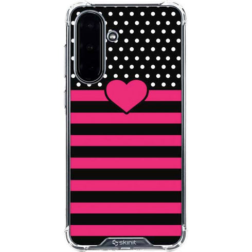 Polka Dots and Stripes Heart in Pink Galaxy A36 5G Clear Case