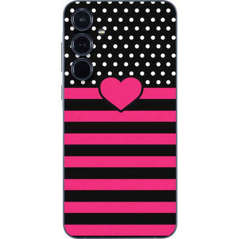 Polka Dots and Stripes Heart in Pink Galaxy A36 5G Skin
