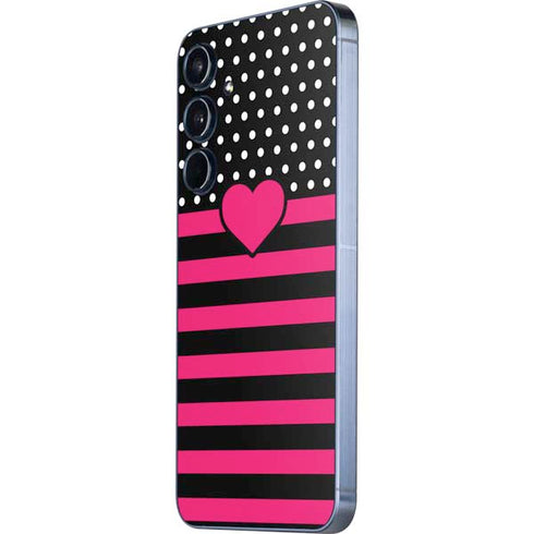 Polka Dots and Stripes Heart in Pink Galaxy A55 5G Skin