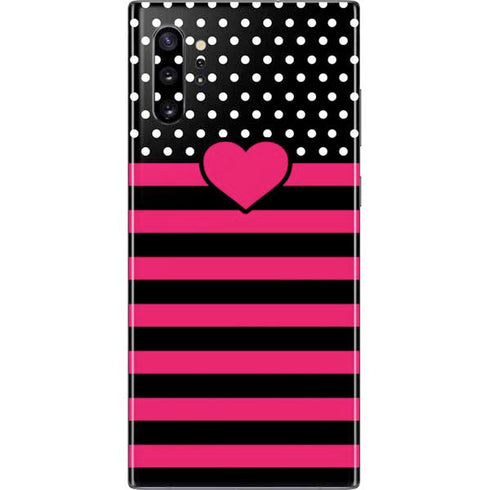 Polka Dots and Stripes Heart in Pink Galaxy Note 10 Plus Skin