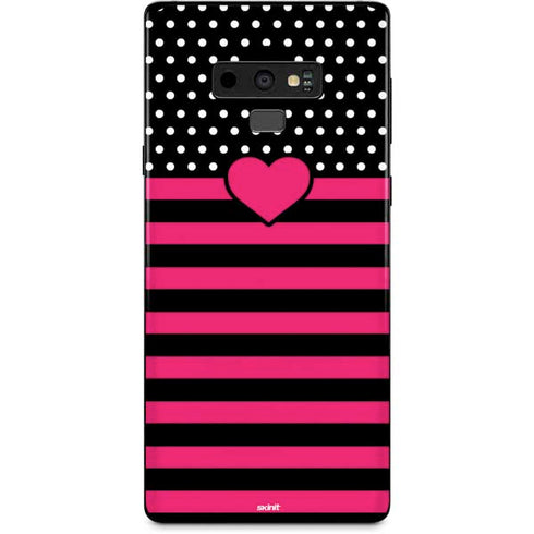 Polka Dots and Stripes Heart in Pink Galaxy Note 9 Skin