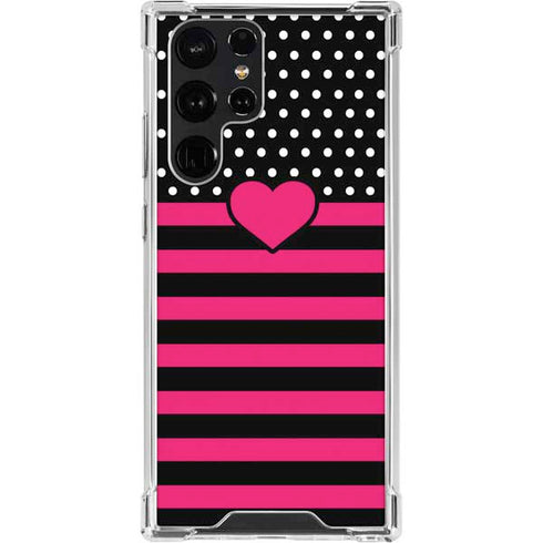 Polka Dots and Stripes Heart in Pink Galaxy S23 Ultra Clear Case