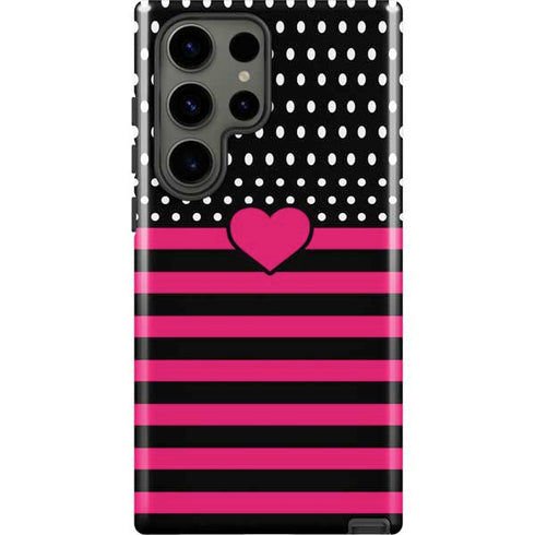 Polka Dots and Stripes Heart in Pink Galaxy S23 Ultra Pro Case