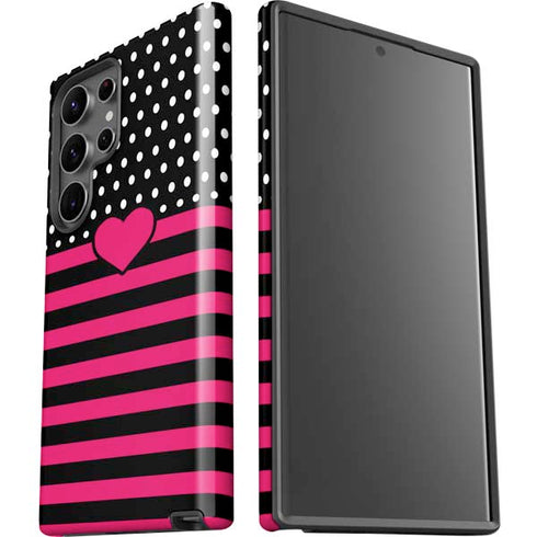 Polka Dots and Stripes Heart in Pink Galaxy S23 Ultra Pro Case