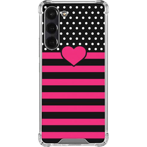 Polka Dots and Stripes Heart in Pink Galaxy S24 FE Clear Case