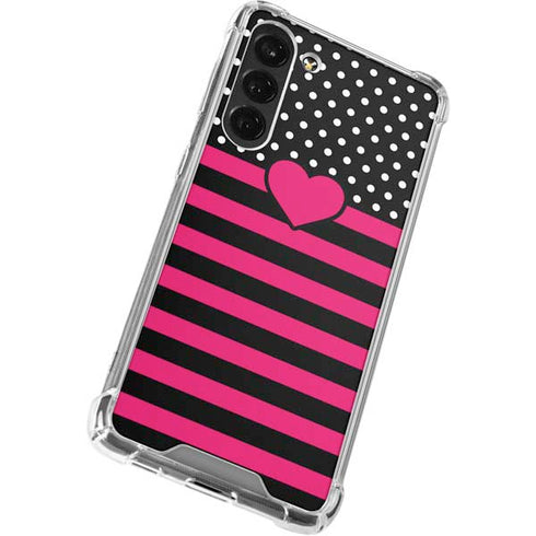 Polka Dots and Stripes Heart in Pink Galaxy S24 FE Clear Case